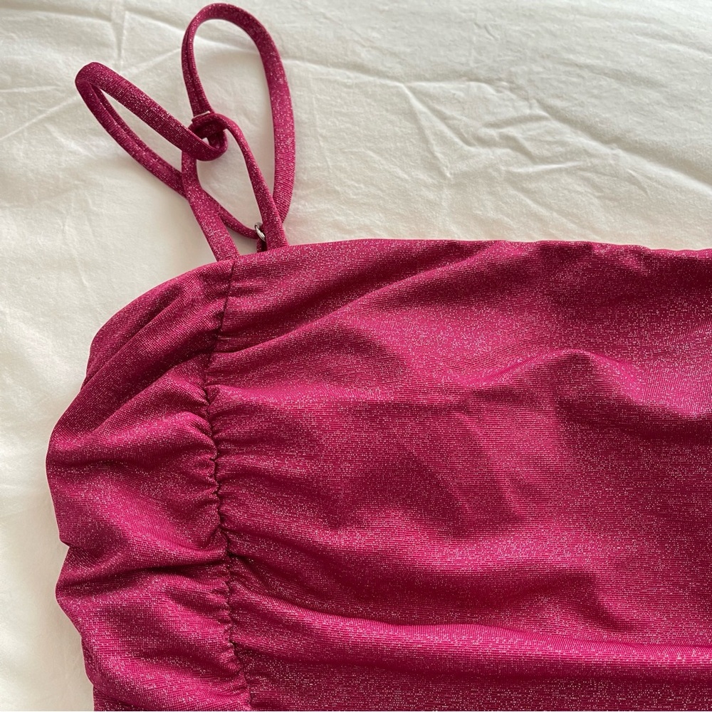 Cupshe Square Neck Ruched Burgundy One Piece Swimsuit, Size M - Picture 10 of 11